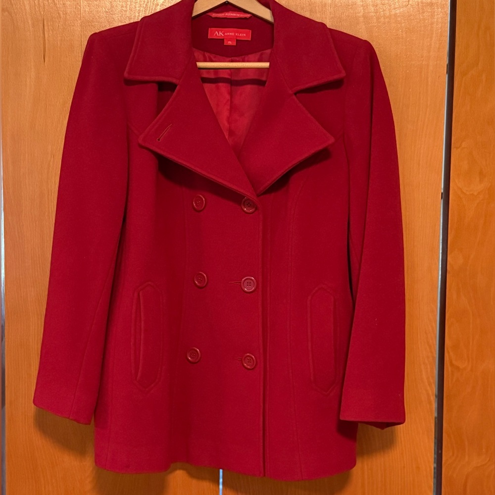 Anne Klein Red Double-Breasted Women's Wool Coat Sz XL VGUC